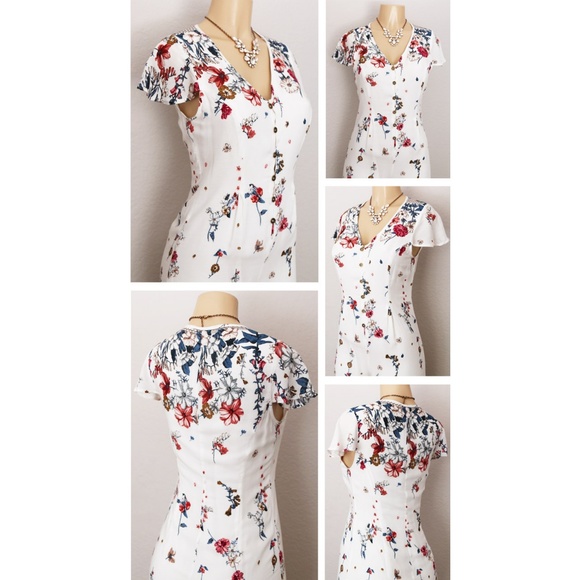 White Floral Button Front Culotte Crop Jumpsuit - Picture 4 of 8